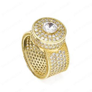 Mode Hip Hop Heren Bling Ring Trendy Geel Wit Vergulde Bling CZ Diamanten Ring voor Mannen Vrouwen Leuk Gift306H