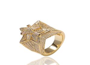 Fashion Hip Hop Mens Bling Ring Trendy Yellow Blanc Gol Gold plaqué Bling CZ Diamond Star Rings For Men Women Nice Gift1749737