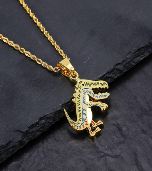 Fashion Hip Hop Mens Dinosaur Dinosaurio Collar de diseñador Joya Cadena de acero inoxidable Collares de oro de 18 km para hombres Mujeres9597179