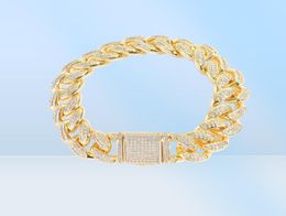 Collier Hip Hop pour hommes Bracelet Femme 15 mm Chaîne cubaine 18K Real Gold Plating Colliers Chaînes avec 5A Zirconia Stone Uni6356372