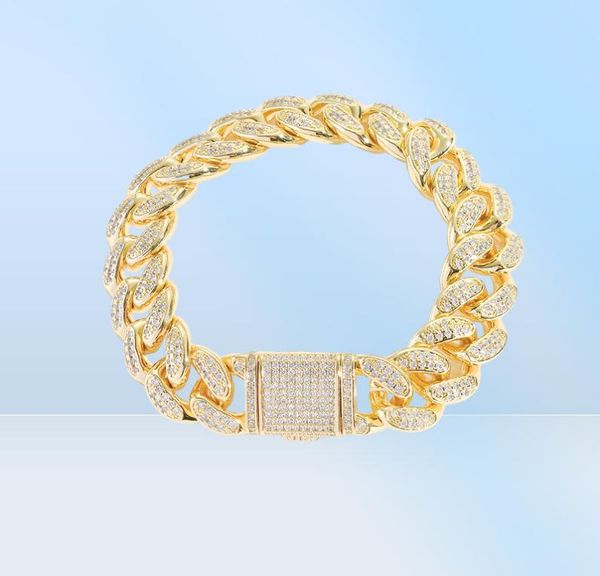 Collier Hip Hop pour hommes Bracelet Femme 15 mm Chaîne cubaine 18K Real Gold Plating Colliers Chaînes avec 5A Zirconia Stone Uni8305492