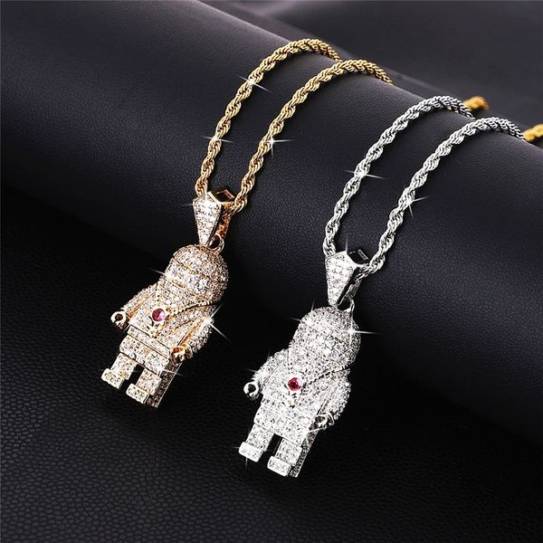 Mode Hip Hop Collier Or Strass Robot Pendentif Zircon De Luxe À La Mode Rock Couple MenWomen Haute Qualité Cadeau Bijoux Q0531