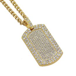 Mode-Hip Hop Ketting Sieraden Volledige Rhinestone Iced Out Dog Tag Hanger Gouden Ketting Voor Mannen