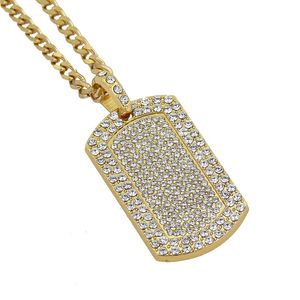 Mode-Hip Hop Collier Bijoux Plein Strass Glacé Dog Tag Pendentif Collier En Or Pour Hommes