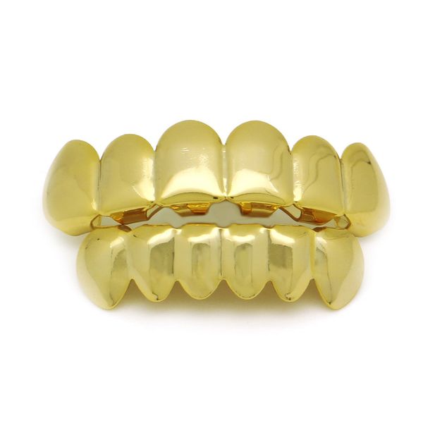 Moda Hip Hop rapero Real oro plateado dientes Grillz Set para hombres mujeres Bling dientes parrillas alta calidad 308B