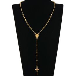 Fashion Hip Hop Rosaire Pray Perle Jésus Cross Long Colliers Pendants Collier de perle pour hommes Femmes 255f