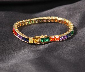 Mode hiphop tennis armband voor mannen vrouwen koper ingelegde gekleurde vierkante zirkoon armbanden sieraden unisex