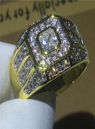 Moda hiphop jóias 925 anel de prata esterlina 5a zircon cz pedra ouro cor aniversário anéis de banda de casamento para homem gift1769593