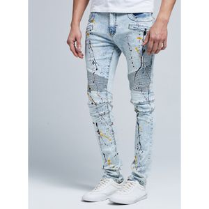 Fashion-Hiphop Mens Designer Jeans bleu délavé drapé en détresse long 19FW Street Jean Pants