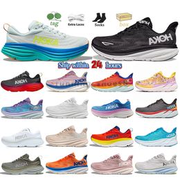 Mode Hoka Desinger Schoenen Bondi 8 clifton 8 Clifton 9 Zwart Wit Lichtblauw Wolk Mist Seeweed Bruin Lila Marmer Lunar Rock Lila Marmer Heren Dames Hardloopschoenen