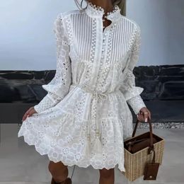 Fashion Holiday Beach Color Couleur Robe Womens Standup Coule Lace Splicing Elegant Long Long Manneve Bohemian 240418
