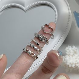 Mode Holle Hart Ring Set 5 STUKS Elegante Vintage Zilveren Kleur Verstelbare Vrouwen Vinger Leuke Sieraden Wedding Party Gift voor Meisje