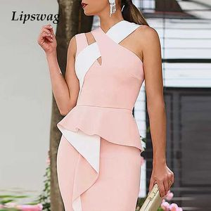 Mode Hol Cross Off Shoulder Midi Jurk Zomer Dames Elegante Mouwloze Party Jurken voor Vrouwelijke Chic Zip-Up Back Dress Y1006