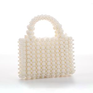 Mode Hollow Out Handmade kralen Handtassen Crossbody Tassen voor Holiday Weave Crystal Pearl Mini Tote Bags Evening Women 240430