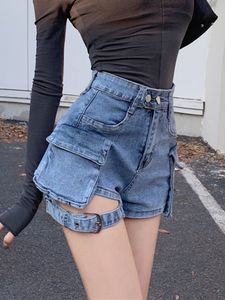 Mode Hollow Out Streetwear Denim Shorts Women High Taille Retro Casual Summer Slim All Match Pockets