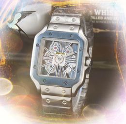 Mode Holle Skeleton Vierkante Horloges Quartz Zilver Goud Heren Horloge Vierkant Romeinse Cijfers Tank Roestvrij Staal Premium Armband Horloges Geschenken