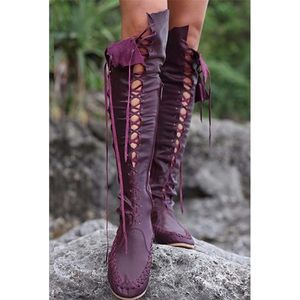 Fashion Hollow Coffre High Boots Femmes Plus taille 43 Fringe Martin Boots Cuir Zip Over the Knee Motorcycle Boots Femme 201111