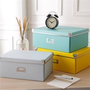 Caja de almacenamiento de papel para el hogar de moda Cubierta de color Plegable Estantería de oficina Acabado Dormitorio Ropa Shoebox Cajón Organizador 210922