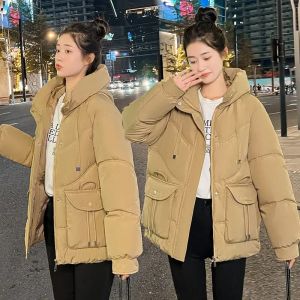 Parka à capuche pour femme, manteau d'hiver, veste rembourrée en coton, bouffante de poche, épaisse et chaude, mode coréenne, vêtements d'extérieur