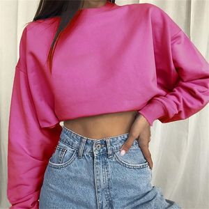 Sudadera con capucha de moda para mujer, suéter corto informal de manga larga de Color sólido Sexy 220812