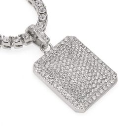 Fashion - Hop Collier bijoux Mode Gol Iced Out Chain Full Full Rinestone Tag Tag Pendant Colliers 257T