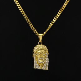 Collier Hop avec pendentif en forme de jésus glacé, chaîne cubaine en or de 70cm