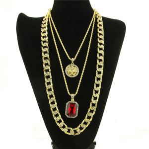 Collier de la mode bijoux Nouveau collier de pendentif rubis 3pcs Fashion Cuban Link Chain Bijoux Set 2759