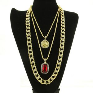 Modehop ketting sieraden Nieuwe ruby hanger ketting 3 stks set mode cuban link keten sieraden set293j