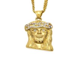 Collier Hop à la mode, bijoux en acier inoxydable, pendentif pièce de jésus avec chaîne cubaine en or de 60cm, 2690149