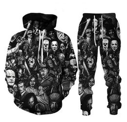 Moda Horror Movie Clown 3D All Over Print Chándales Hombres / mujeres Halloween Hoodie + joggers Pants Suit