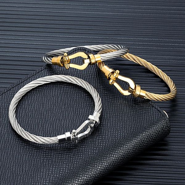 Fashion Horseshoe Knot Clasp Bracelets Mens Womens Womens en acier inoxydable Câble Bangles Fabriqué Handmade Creative Homme Male Brand Bijoux 240507
