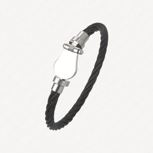 Bracelet de câble en fer à cheval de mode plaqué or blanc 18 carats bracelets en acier inoxydable noir bracelets pour hommes femmes accessoires cadeaux avec pochettes à bijoux en gros