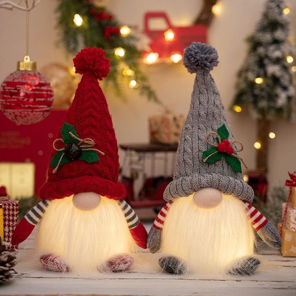 Adornos navideños de gnomos con luz Led, gnomos Tomte suecos con gorro de punto, adornos navideños de muñecas elfas XBJK2308