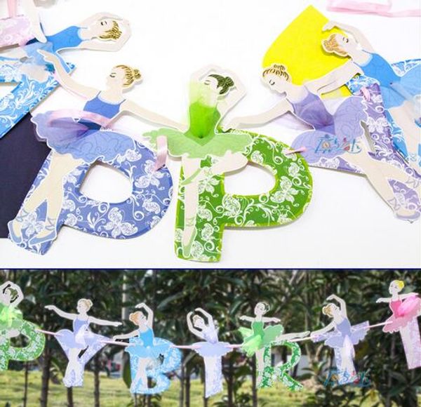 Moda caliente Ballet niñas carta papel bandera banner niña princesa banderas baby shower adultos fiesta cumpleaños suministros