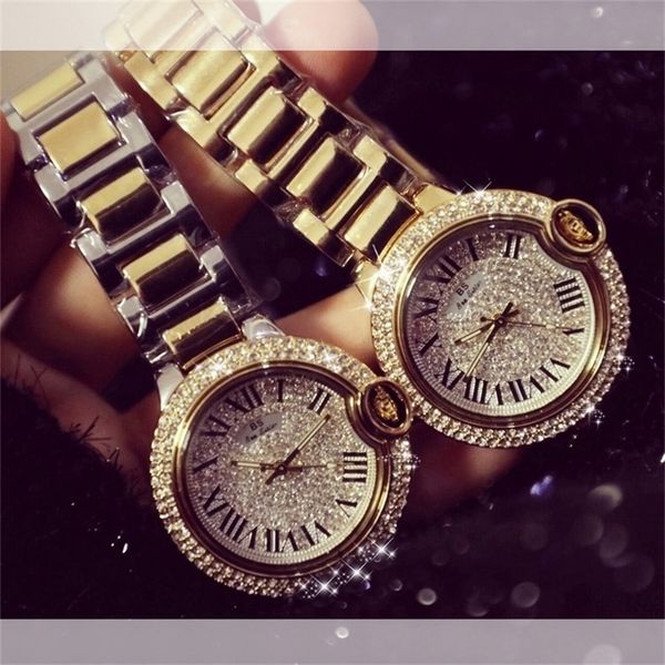 Moda caliente nuevo diseñador marca de lujo mujeres señoras reloj mujeres relojes cuarzo roma escala oro diamante reloj mujeres relojes T200519