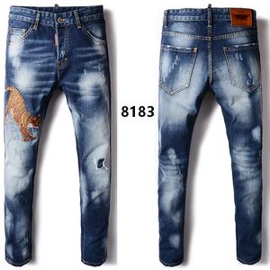 Mode-hete verkoop Fashion Men Jeans mooie kwaliteit verontruste skinny fit Bleach Fade Rip Wash vintage denim broek man