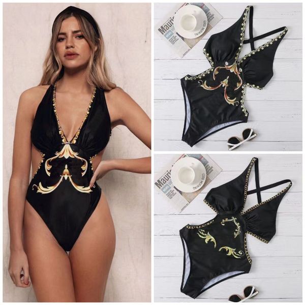 Mode vente chaude Bikini haut pour femme taille haute maillot de bain géométrique imprimé Bikinis une pièce maillots de bain vacances d'été vêtements de plage body Bikini Sexy taille S-xl