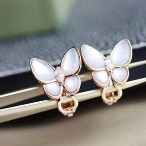 Fashion Hot Selling 925 Sterling Silver Van Butterfly -oorbellen Verzameld met 18K Rose Gold White Fritillaria Precision High Edition Sieraden