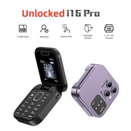 Fashion I16 Pro Mini Fold Mobile Phone Mobile Devlowed 2G GSM Dual Sim Cartes cellulaires Speed Dial Video Player Magic Voice 3.5 mm Jack FM Small Flip Cell Phone
