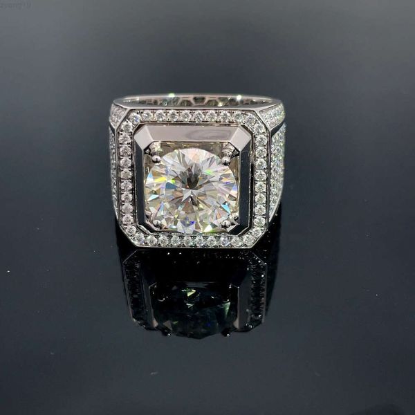 Moda Ice Out joyería de oro sólido anillo grueso de moissanita de 18k anillo de moissanita blanco de corte redondo de 5ct para hombres