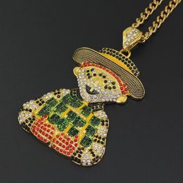 Collier avec pendentif Clown de dessin animé glacé pour hommes, bijoux Hip Hop, chaîne cubaine en or de 76cm, à la mode, 263U