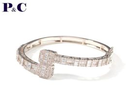 Fashion Iced Out CZ Baguette Open Bracelet Luxury Gol