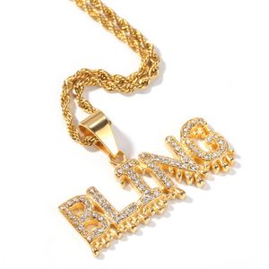 Moda-Iced Out Diamond Acero inoxidable para hombre Letra inicial Bling Pedant Collar Rhinestone Hip Hop Rapero Joyería Regalos para hombres Chicos