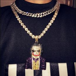 Mode glacé grand dessin animé Clown Cosplay pendentif collier hommes Hip Hop collier bijoux 76 cm or chaîne cubaine pour hommes femmes 2286