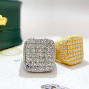 Mode Iced Out Silver Big Square Ring Hiphop Jewelry Luxury Rings 925 Sterling Silver Moissanite Ring