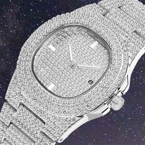 Moda iced out relógio masculino diamante aço hip hop relógios masculinos marca superior de luxo relógio ouro reloj hombre relogio masculino 210407335g