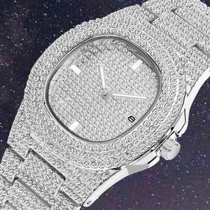 Mode glacé montre hommes diamant acier Hip Hop hommes montres haut de gamme luxe or horloge reloj hombre relogio masculino 210407280J
