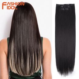 Fashion Idol 8 Clips In Hair s Long Rechte Hairstyle Blonde 60 cm Natuurlijk synthetisch dagelijks gebruik Hairpiece for Women 240428