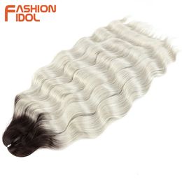 FASHION IDOL Lena cheveux synthétiques vague profonde tressage 24 pouces eau Crochet tresse Ombre Blonde faux 240401