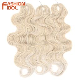 Idole de mode Soft Body Wave Crochet Hair 24inch 3pcs Traines de cheveux synthétiques Traids Pony Fake Hair Wavy Ombre Extensions de cheveux blonds 240506